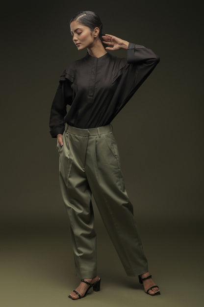 Black Batwing Shirt & Sage Mist Baggy Pant Combo