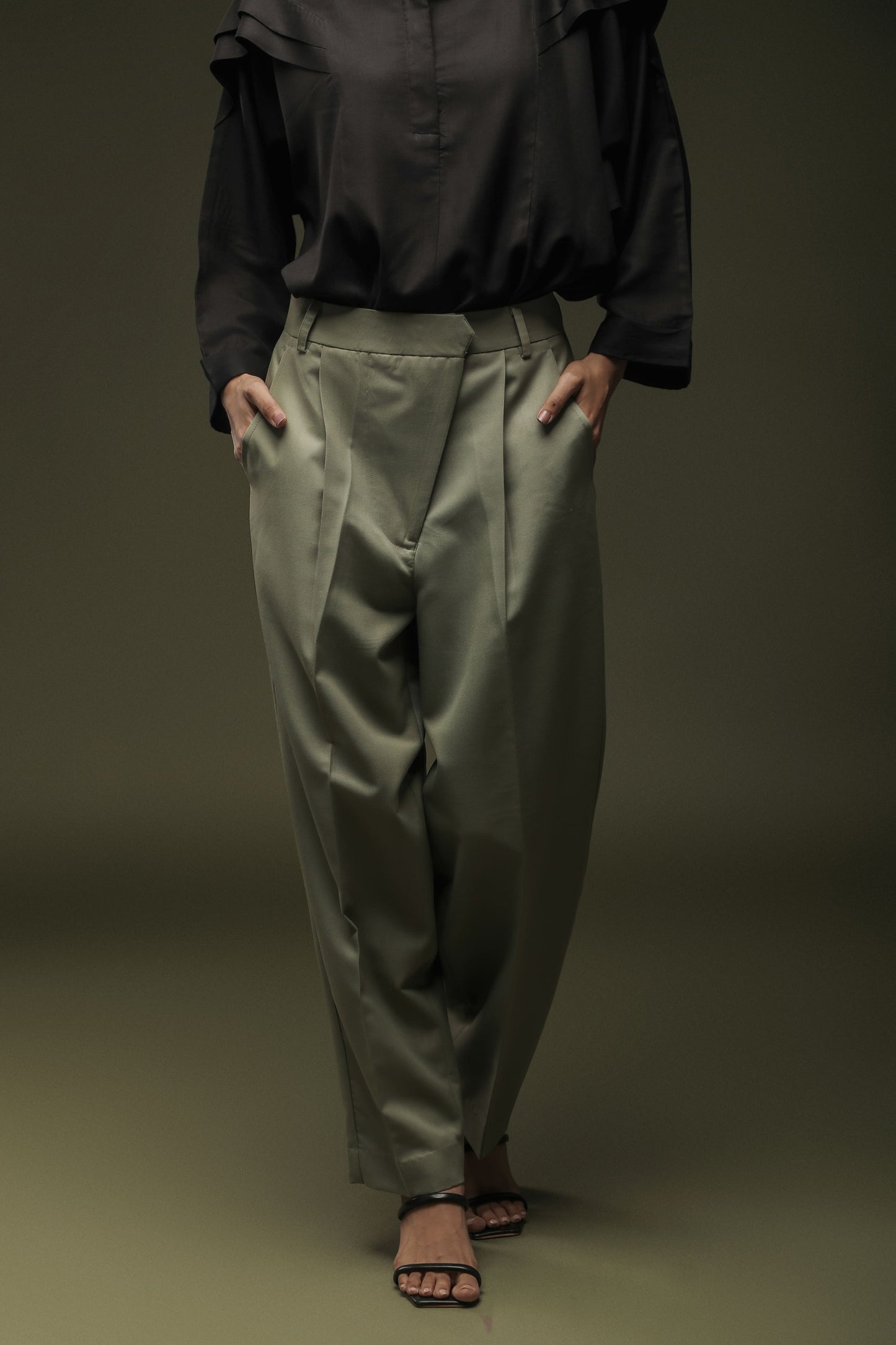 Black Batwing Shirt & Sage Mist Baggy Pant Combo