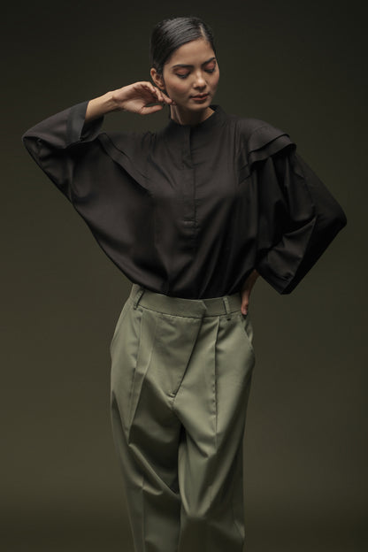 Black Batwing Shirt & Sage Mist Baggy Pant Combo