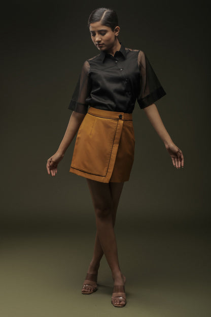 Ochre Yellow Piping Short Skirt