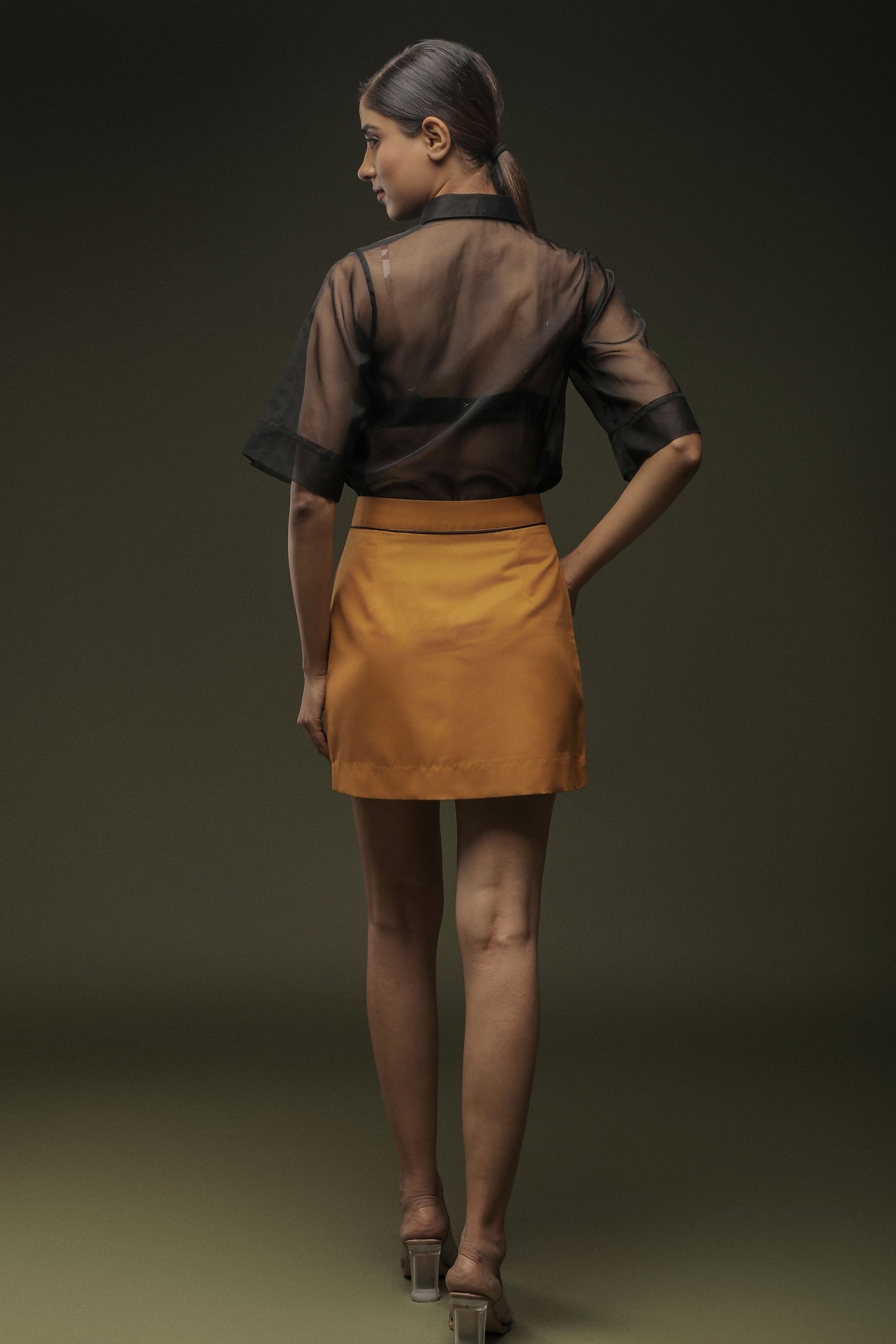 Ochre Yellow Piping Short Skirt