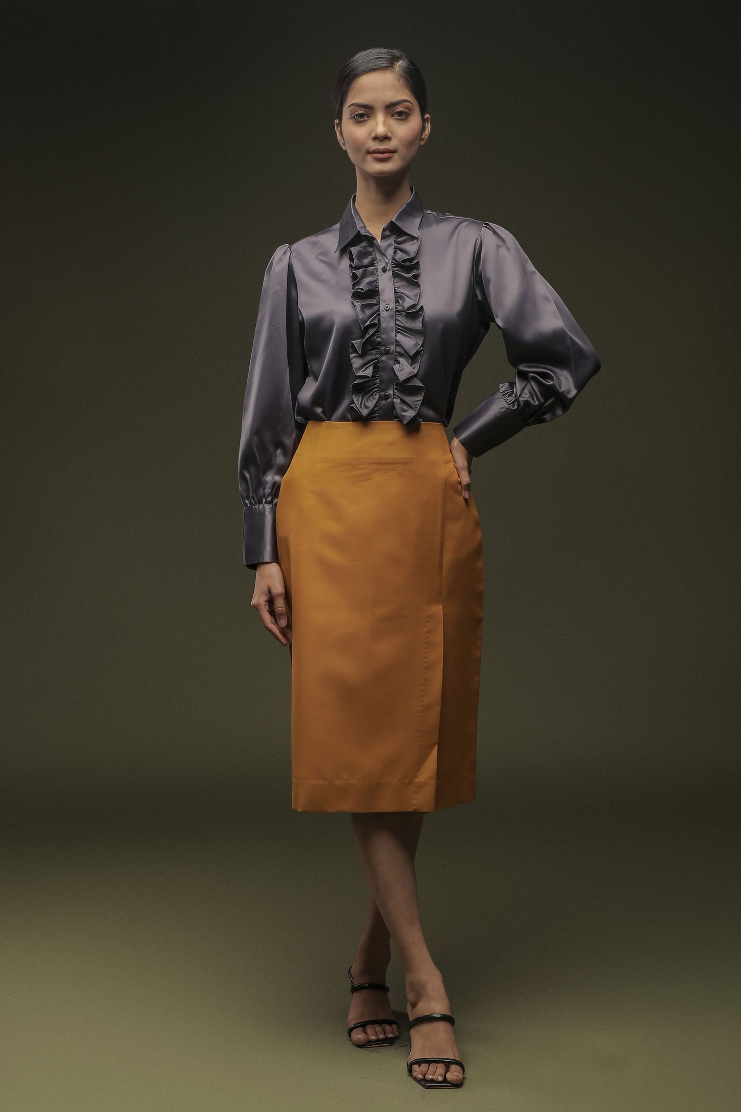 Ochre Yellow Knee Length Skirt