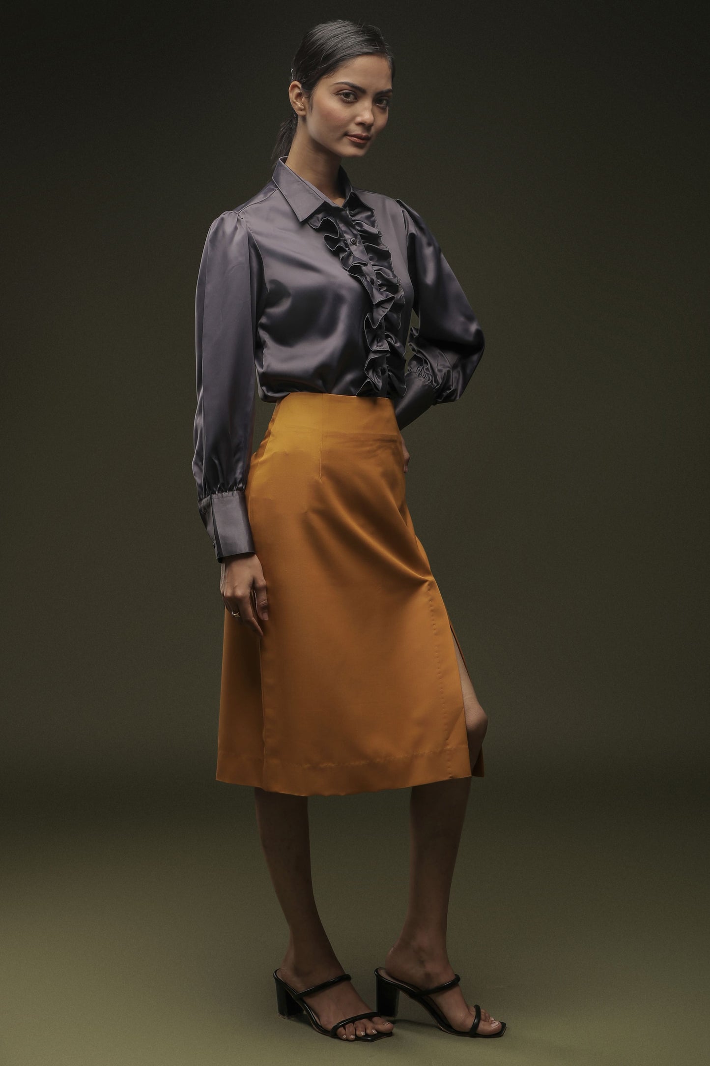 Ochre Yellow Knee Length Skirt