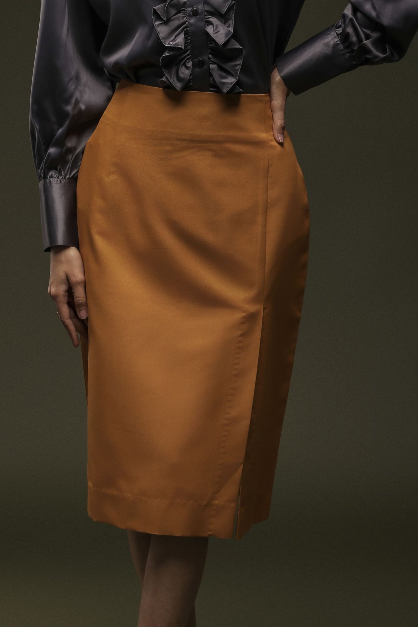 Ochre Yellow Knee Length Skirt