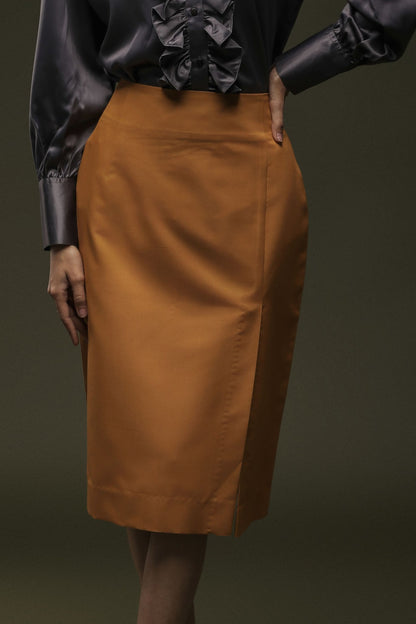 Ochre Yellow Knee Length Skirt