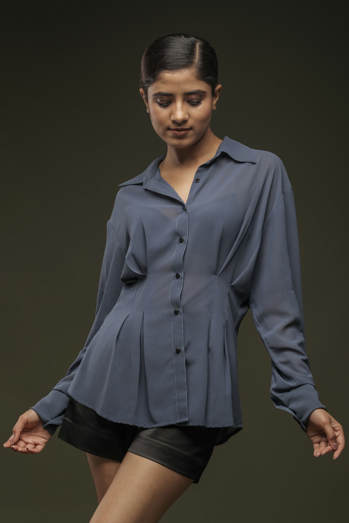 Grey Flared Georgette Shirt