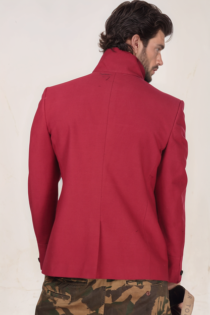 Maroon Jersy High Collar Blazer