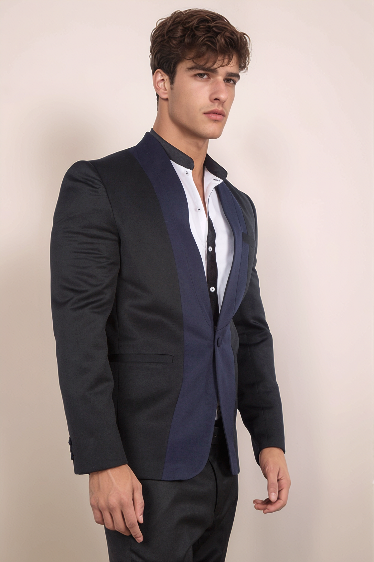 Black-Blue Panel Blazer