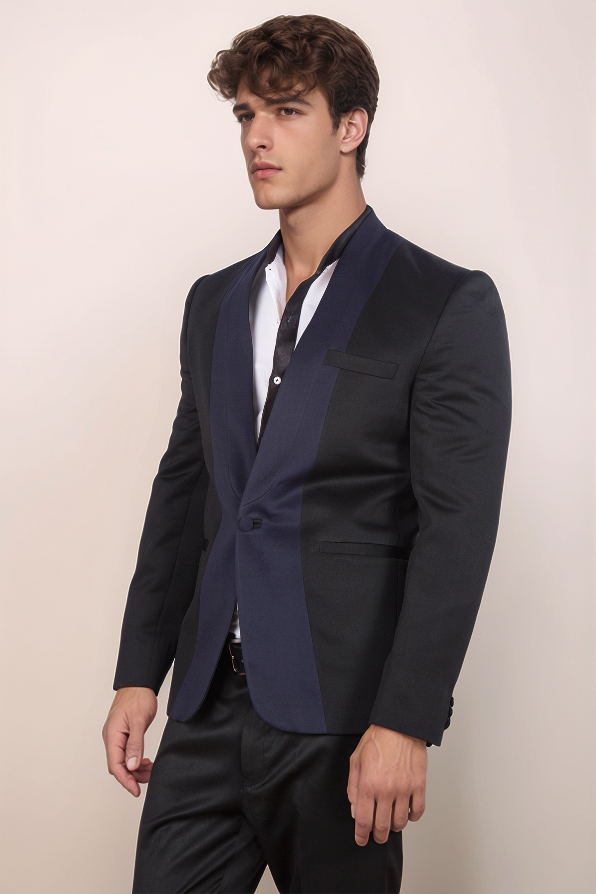 Black-Blue Panel Blazer