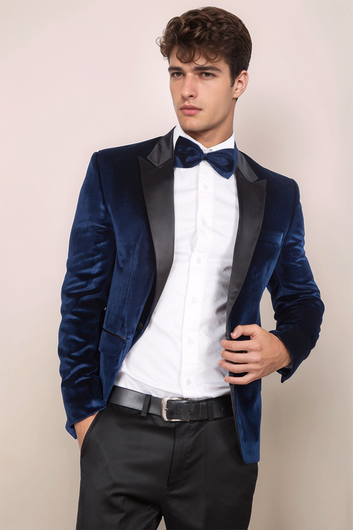 Dark Blue Velvet Tuxedo Blazer