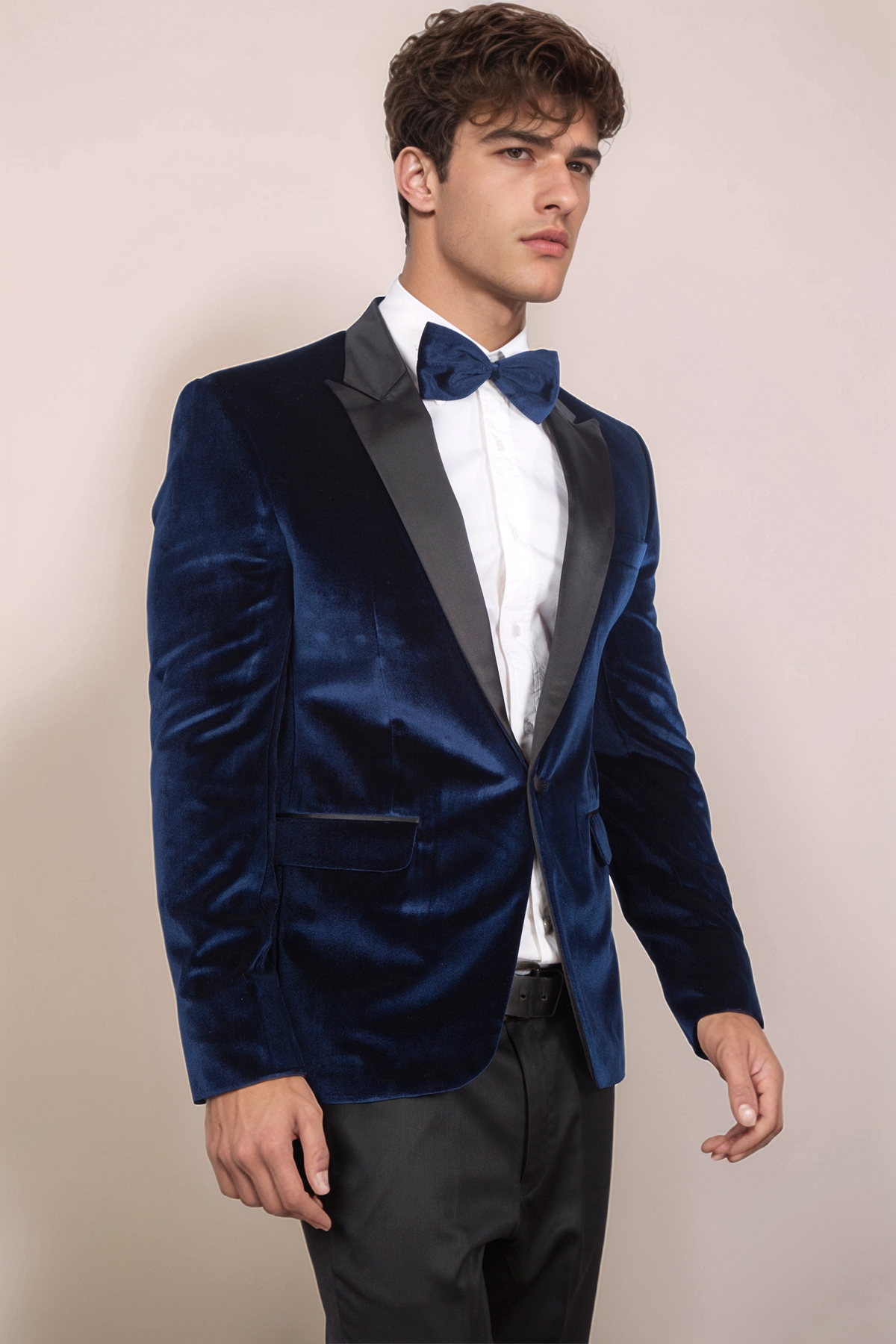 Dark Blue Velvet Tuxedo Blazer