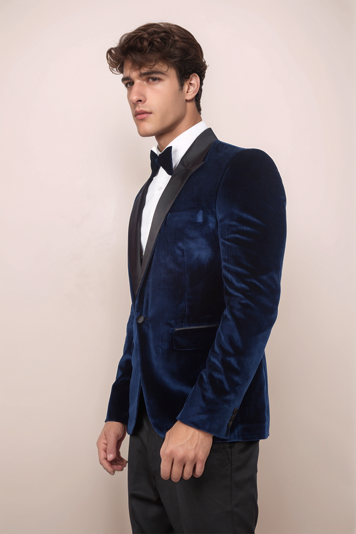 Dark Blue Velvet Tuxedo Blazer