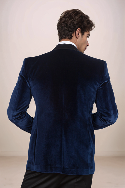 Dark Blue Velvet Tuxedo Blazer