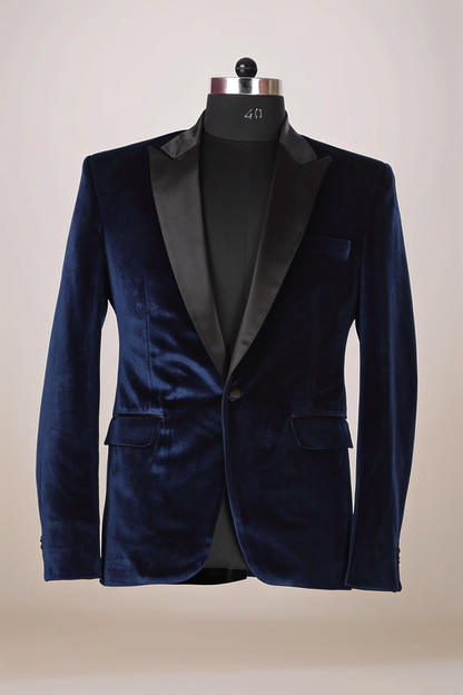 Dark Blue Velvet Tuxedo Blazer