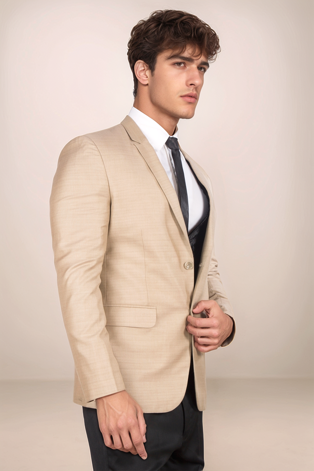 Beige Single Breasted Blazer