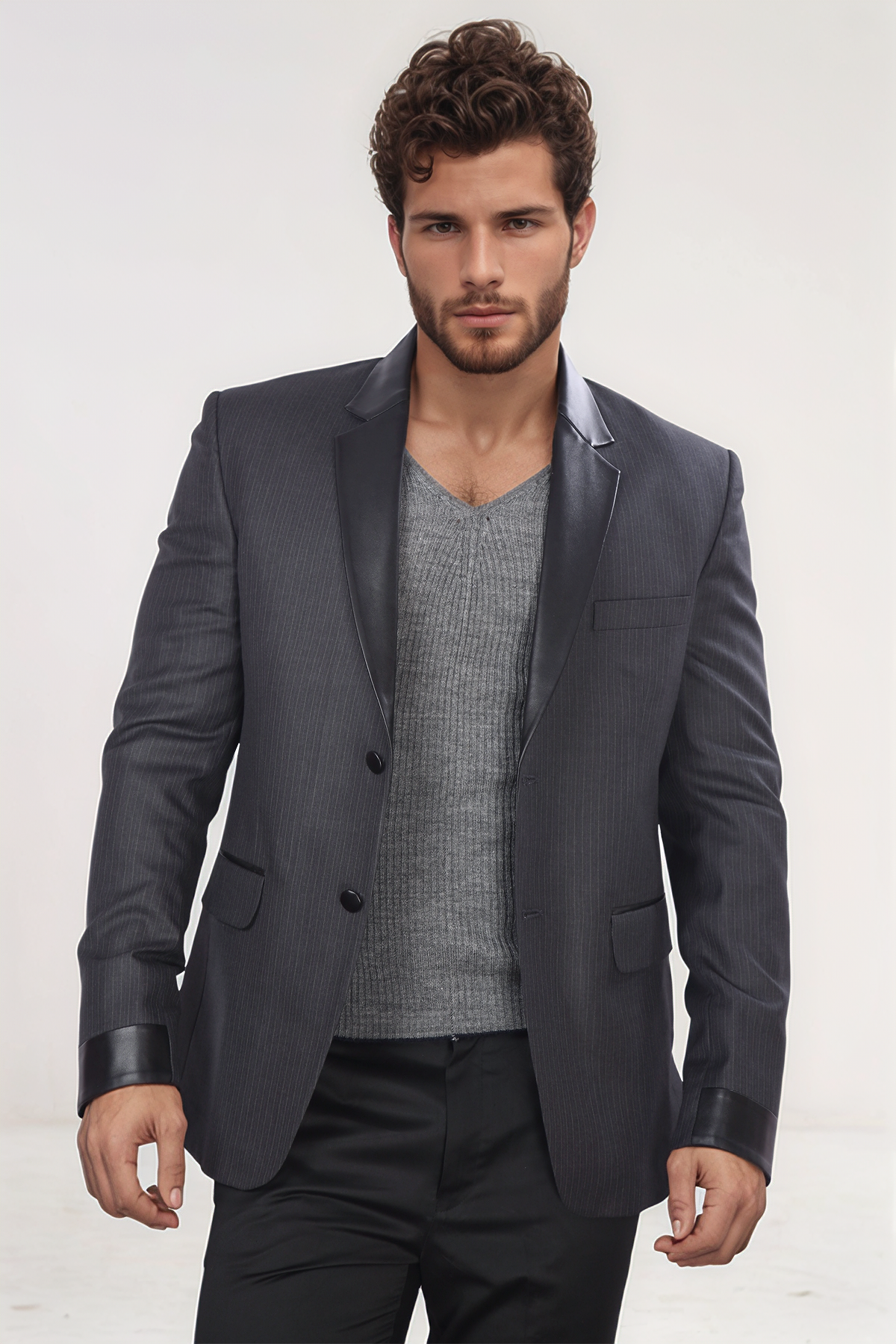 Dark Grey Notch Collar Blazer