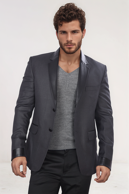 Dark Grey Notch Collar Blazer