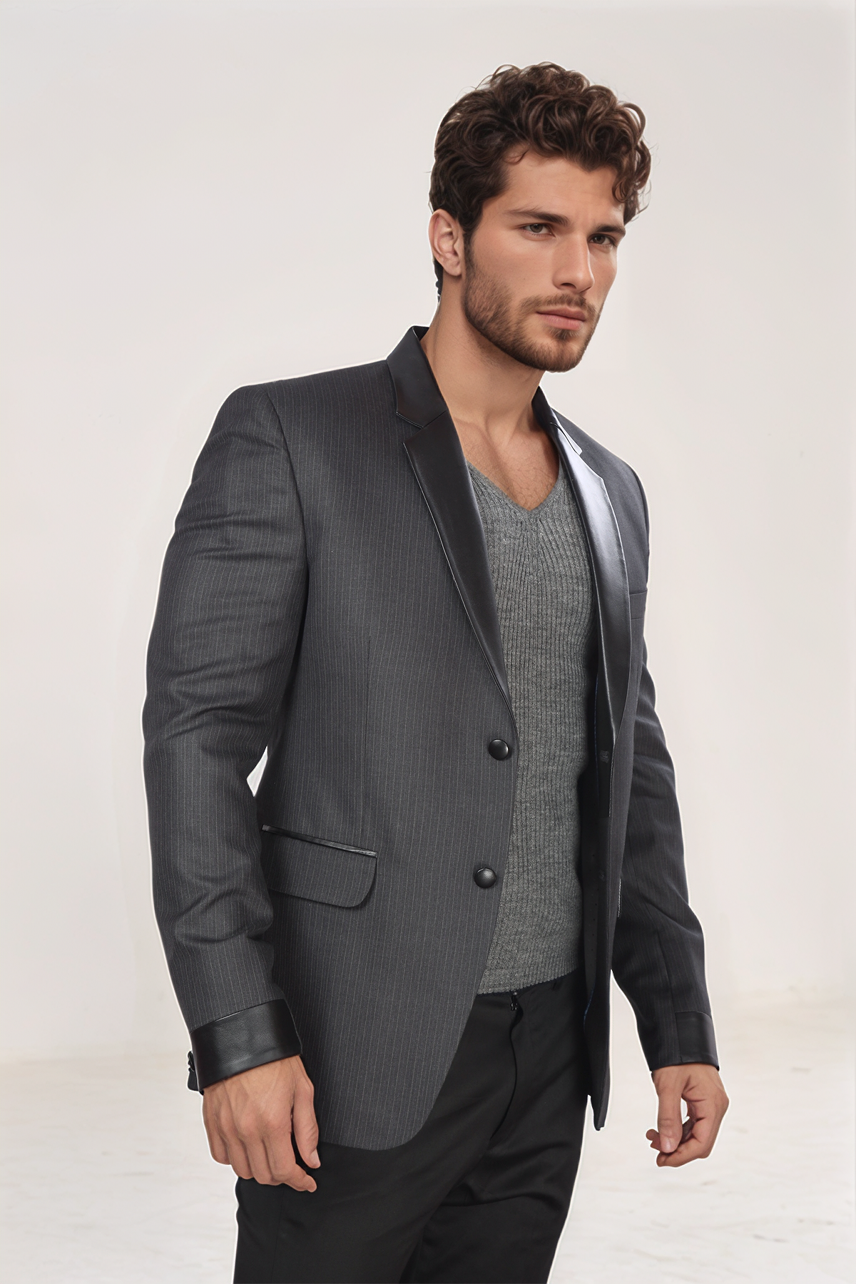 Dark Grey Notch Collar Blazer