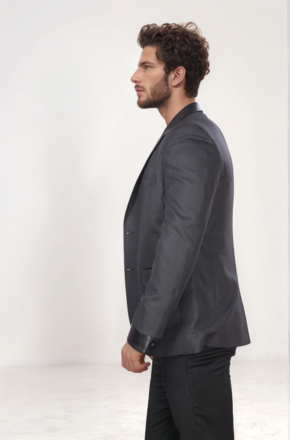 Dark Grey Notch Collar Blazer