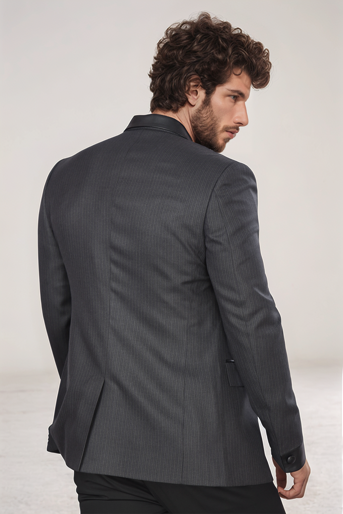 Dark Grey Notch Collar Blazer