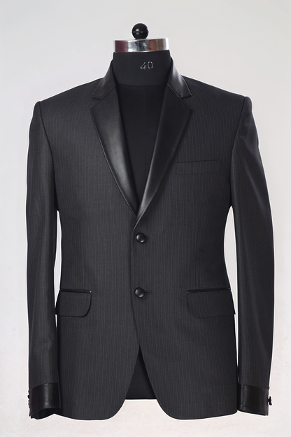 Dark Grey Notch Collar Blazer