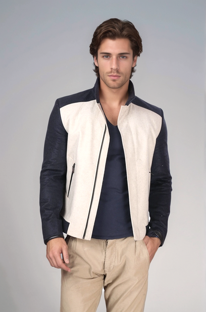 Ivory-Blue zipper Jacket