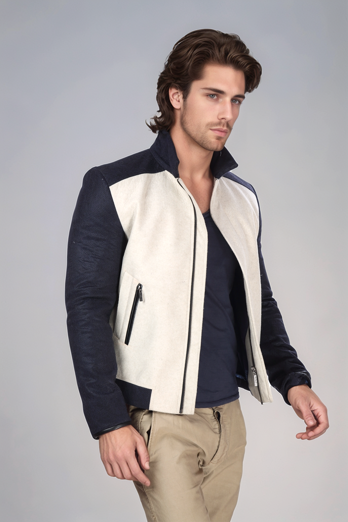 Ivory-Blue zipper Jacket