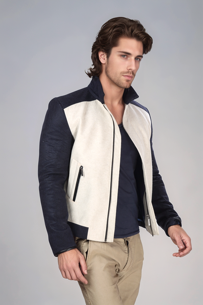 Ivory-Blue zipper Jacket