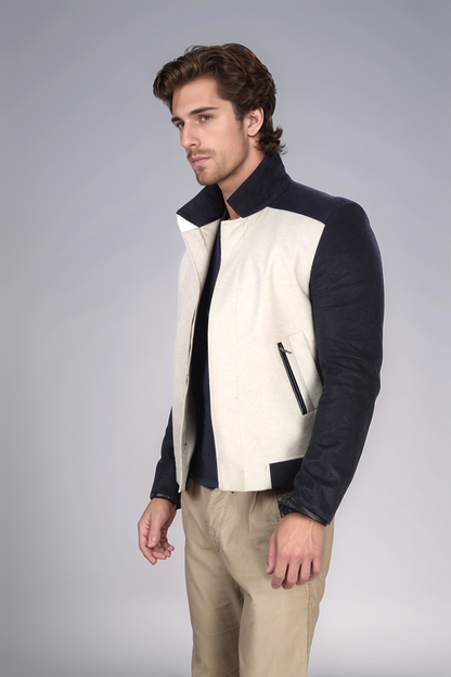 Ivory-Blue zipper Jacket