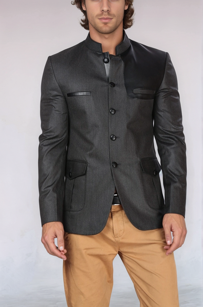 Grey Satin Yoked Jodhpuri