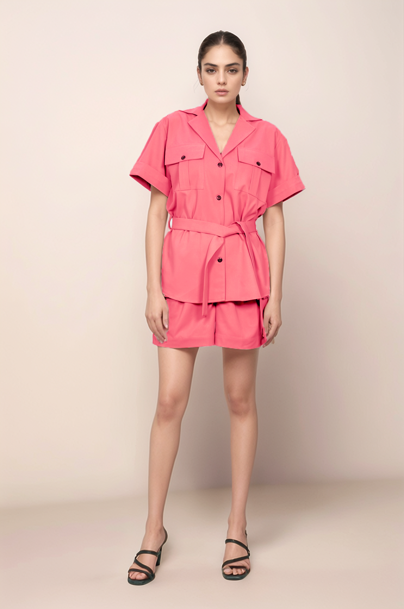 Coral Pink Flap Jacket Co-ord Suit