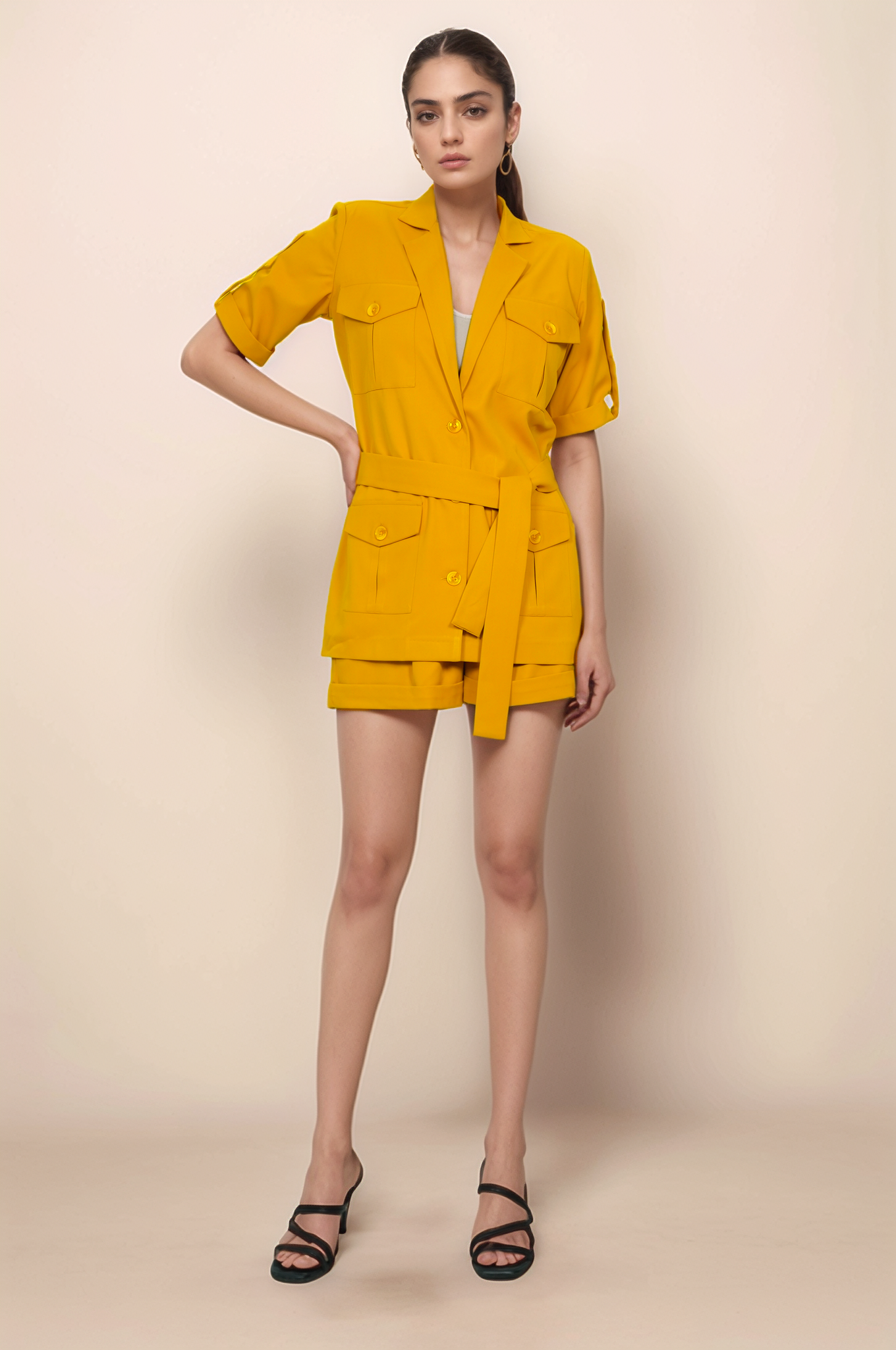 Turmeric Yellow Safari-Shorts Co-ord Suit