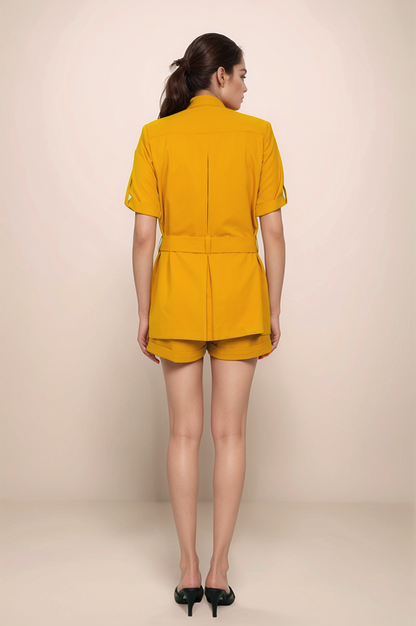 Turmeric Yellow Safari-Shorts Co-ord Suit