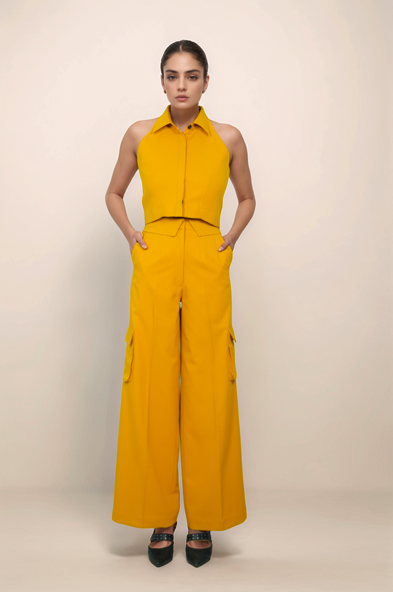 Mustard Yellow Halter Jacket Co-ord Suit