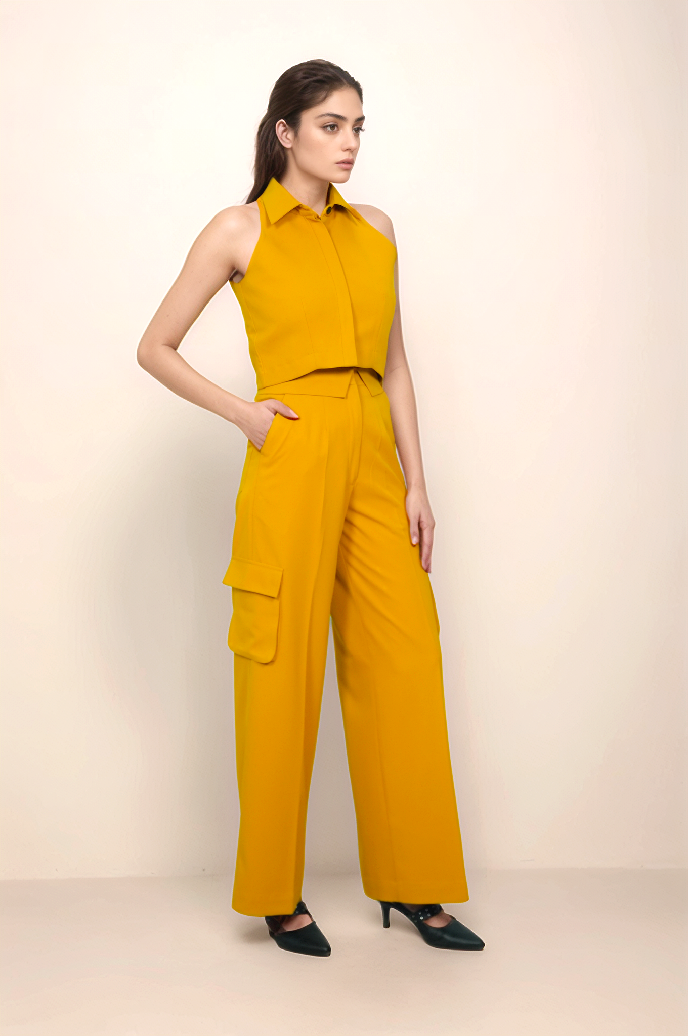 Mustard Yellow Halter Jacket Co-ord Suit