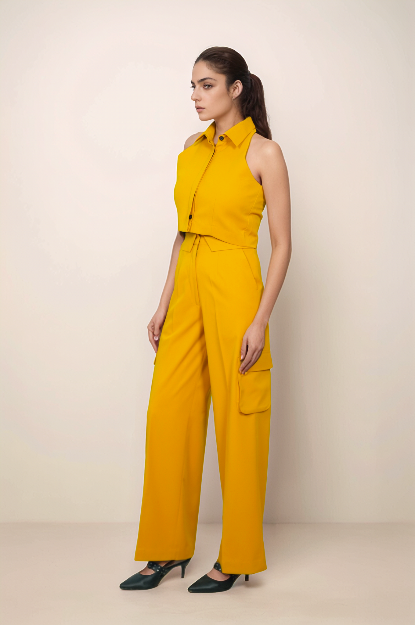 Mustard Yellow Halter Jacket Co-ord Suit