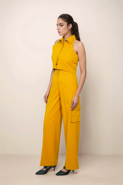 Mustard Yellow Halter Jacket Co-ord Suit