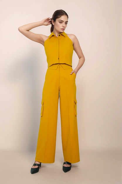 Mustard Yellow Halter Jacket Co-ord Suit