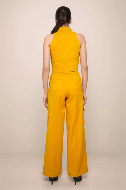 Mustard Yellow Halter Jacket Co-ord Suit