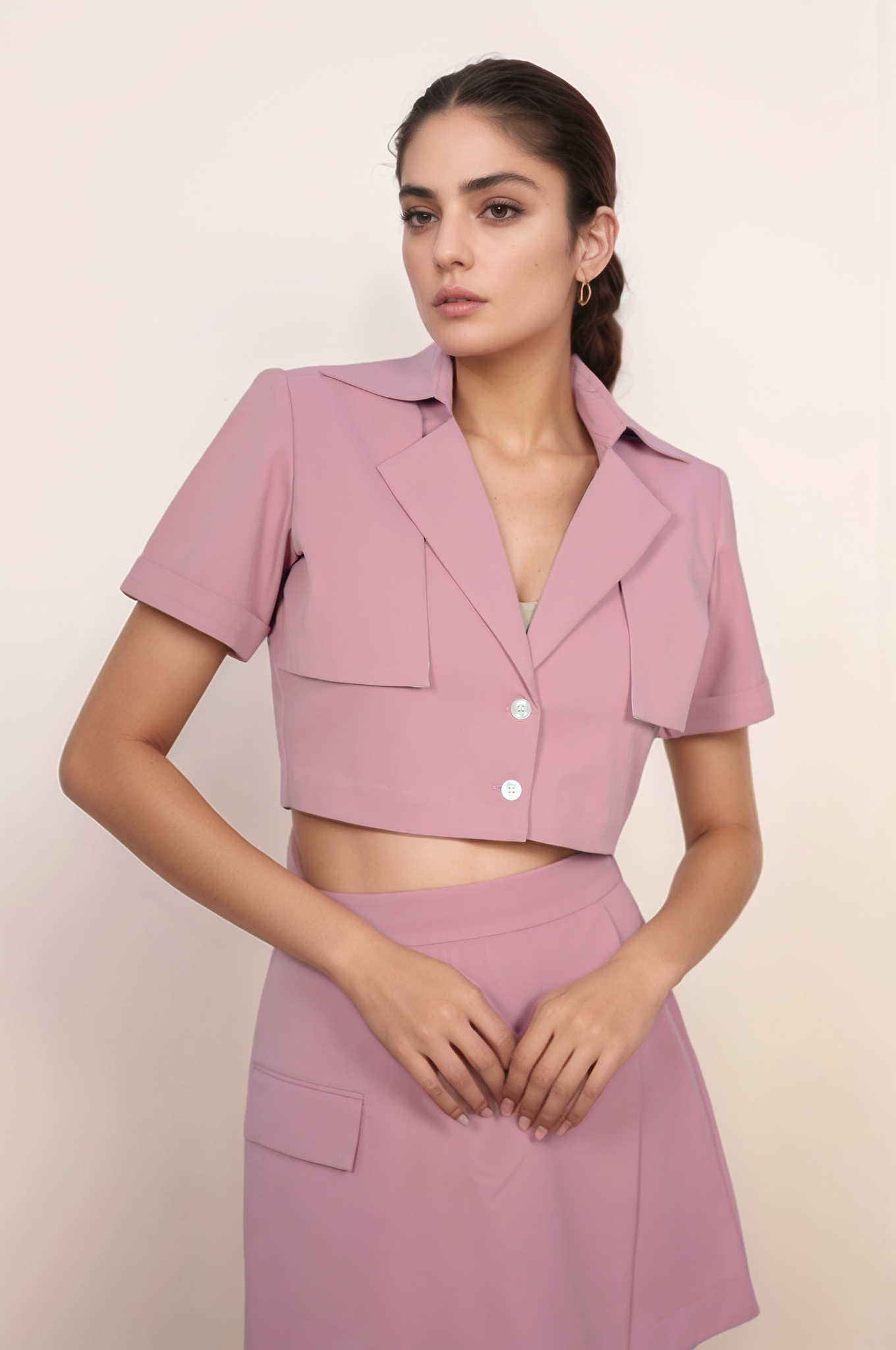 Onion Pink Flap Jacket-Skirt Co-ord Suit