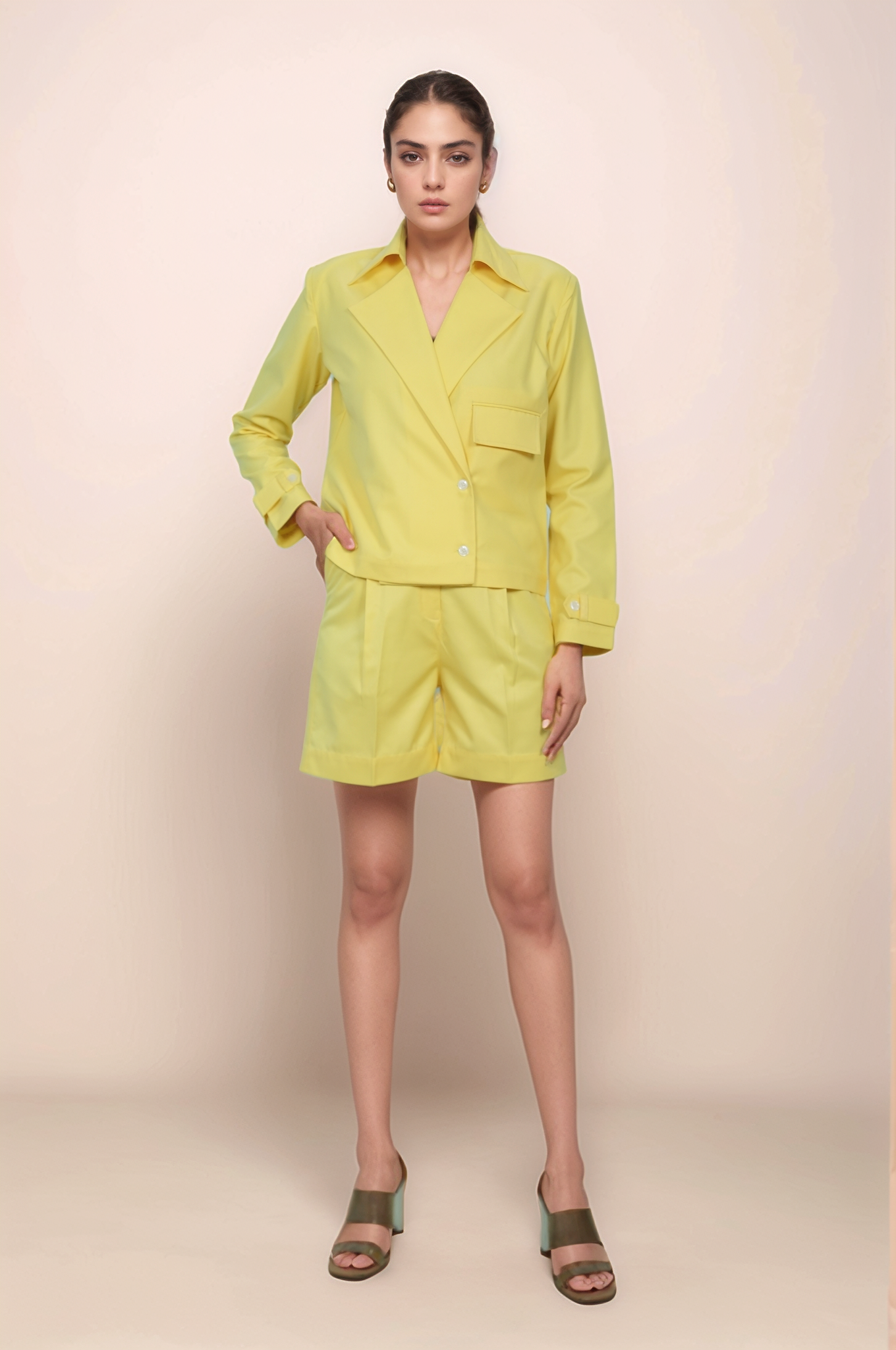 Yellow Double Breasted Shots Co-ord Suit