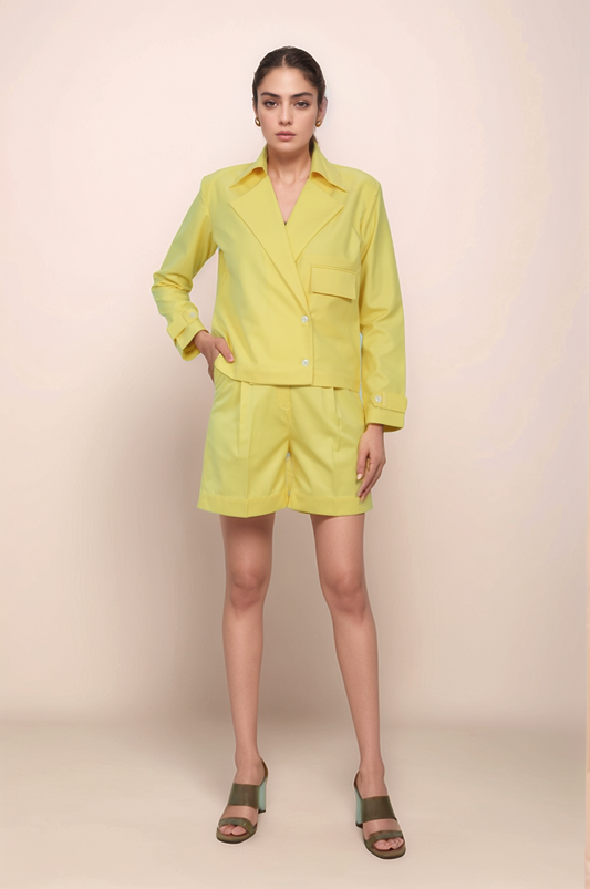 Yellow Double Breasted Shots Co-ord Suit
