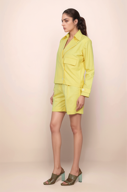 Yellow Double Breasted Shots Co-ord Suit