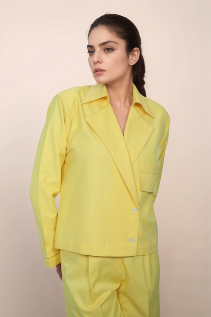 Yellow Double Breasted Shots Co-ord Suit