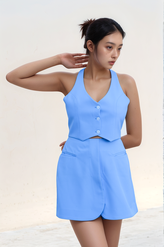 Lilac Blue Cropped Waistcoat