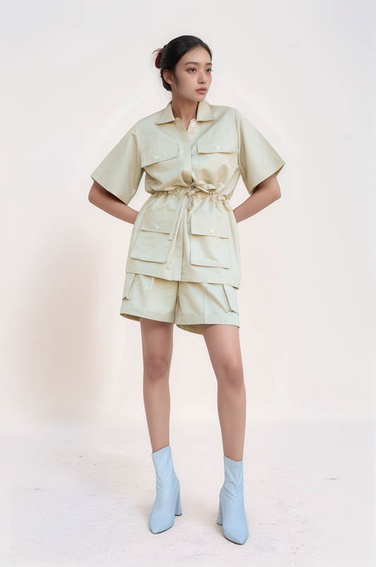 Beige Drawstring Safari Co-ord Suit