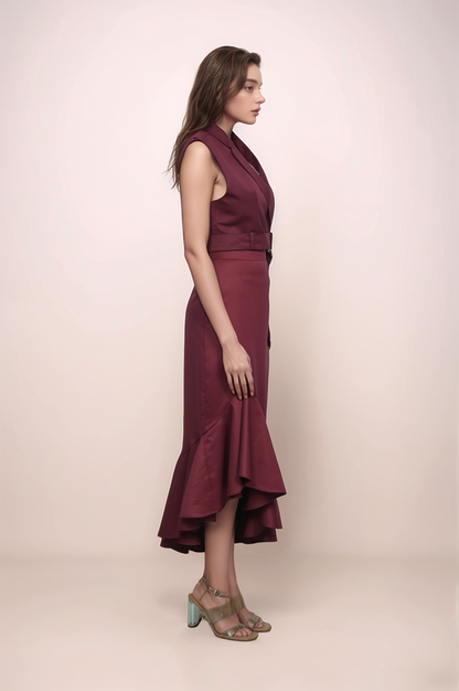Maroon Cropped Sleeveless Jacket Co-ord Suit