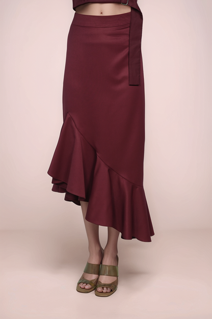 Maroon Cropped Sleeveless Jacket Co-ord Suit