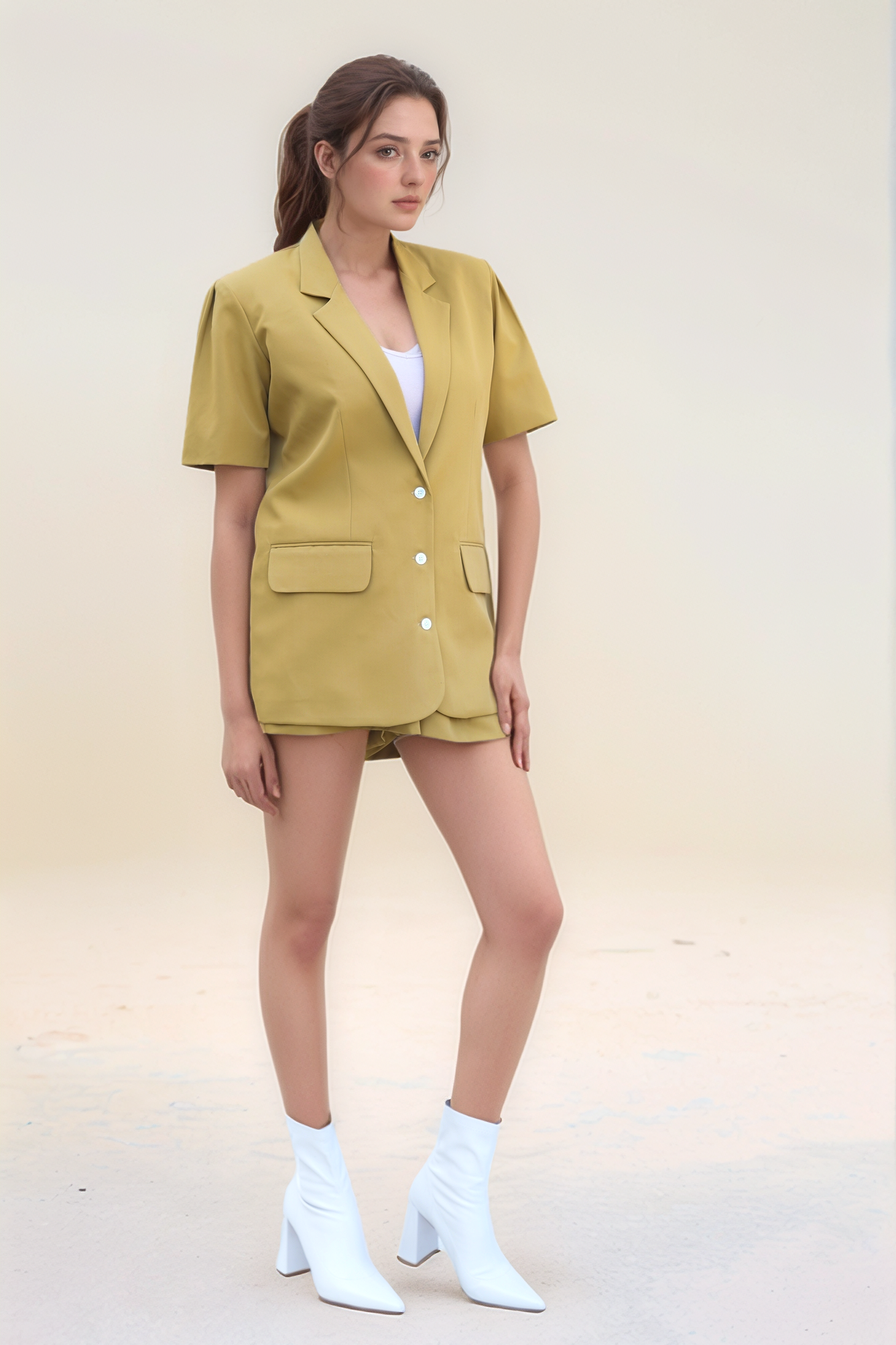 Khaki Short Sleeve Women Jacket