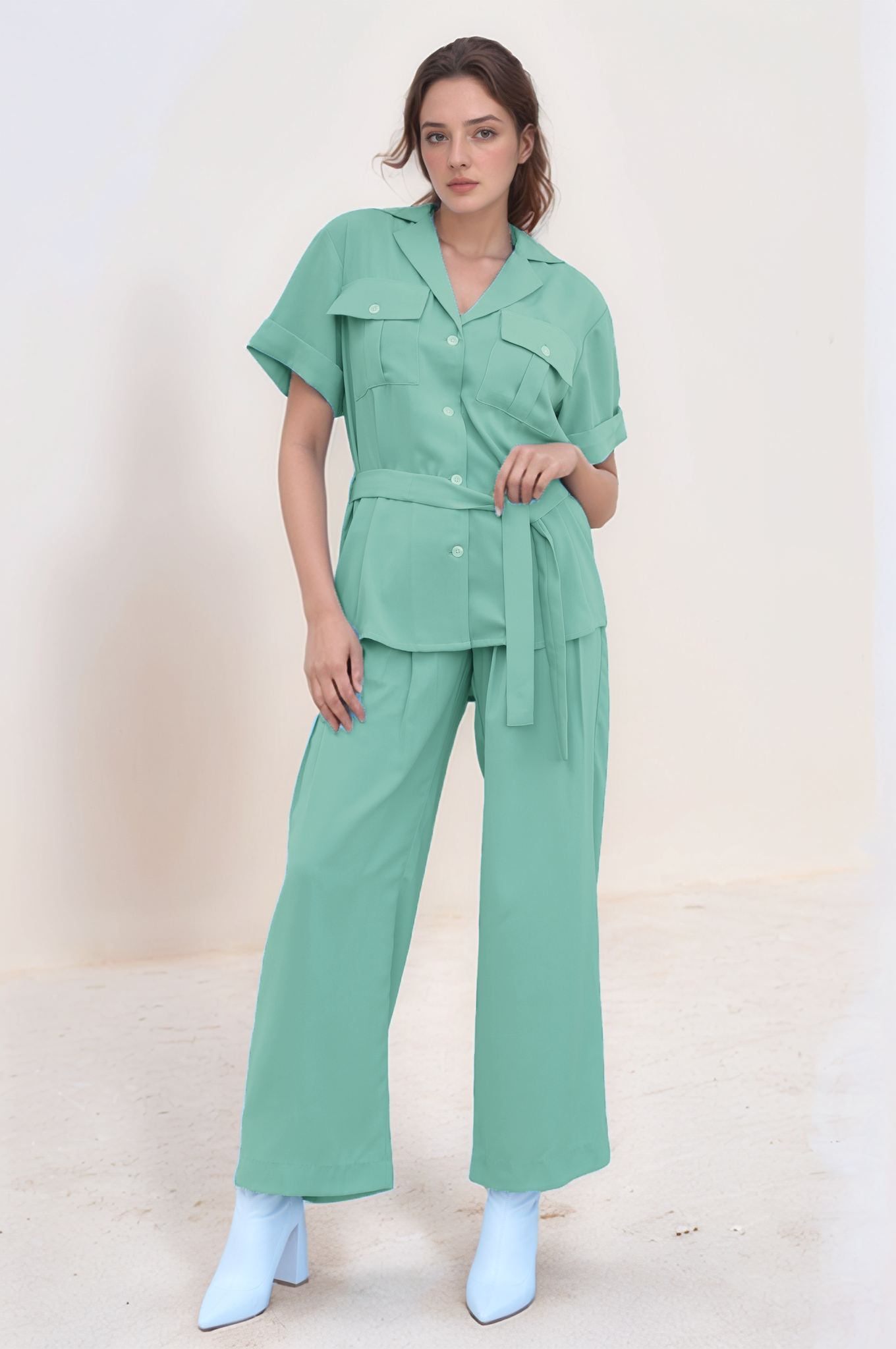 Sea Green Pleated Trouser